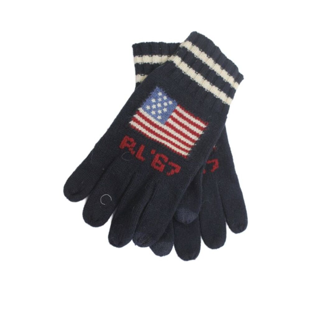 Polo Ralph Lauren Womens Wool Knitted Graphic Print Gloves Navy One Size